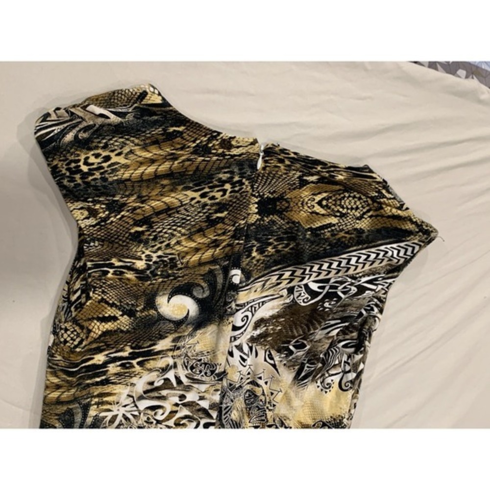 Y2K Cache Animal Print Bodycon Dress XL Ruched Side Sleeveless Spandex USA Made - Picture 11 of 11